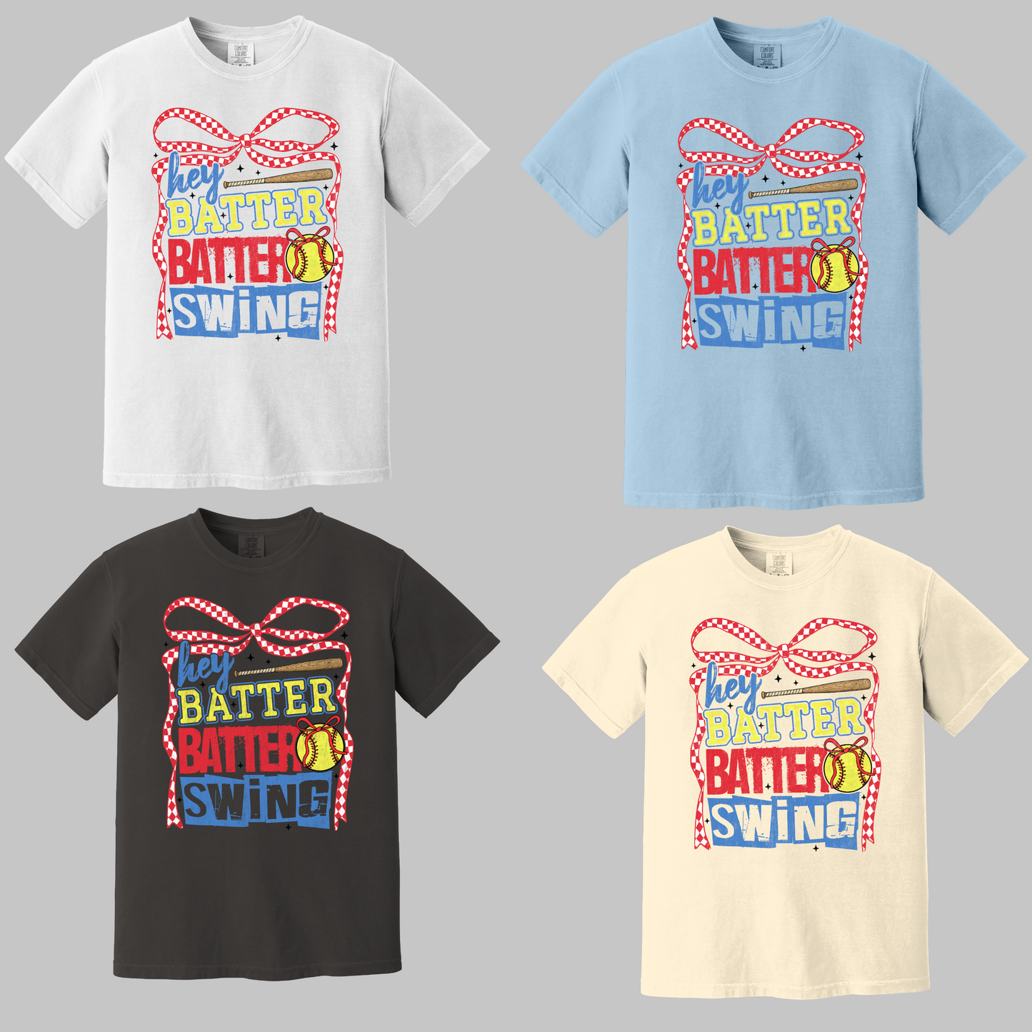 Hey Batter Batter Softball Coquette Bow T-Shirt