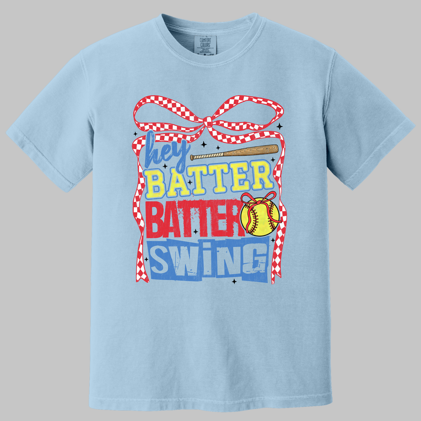 Hey Batter Batter Softball Coquette Bow T-Shirt