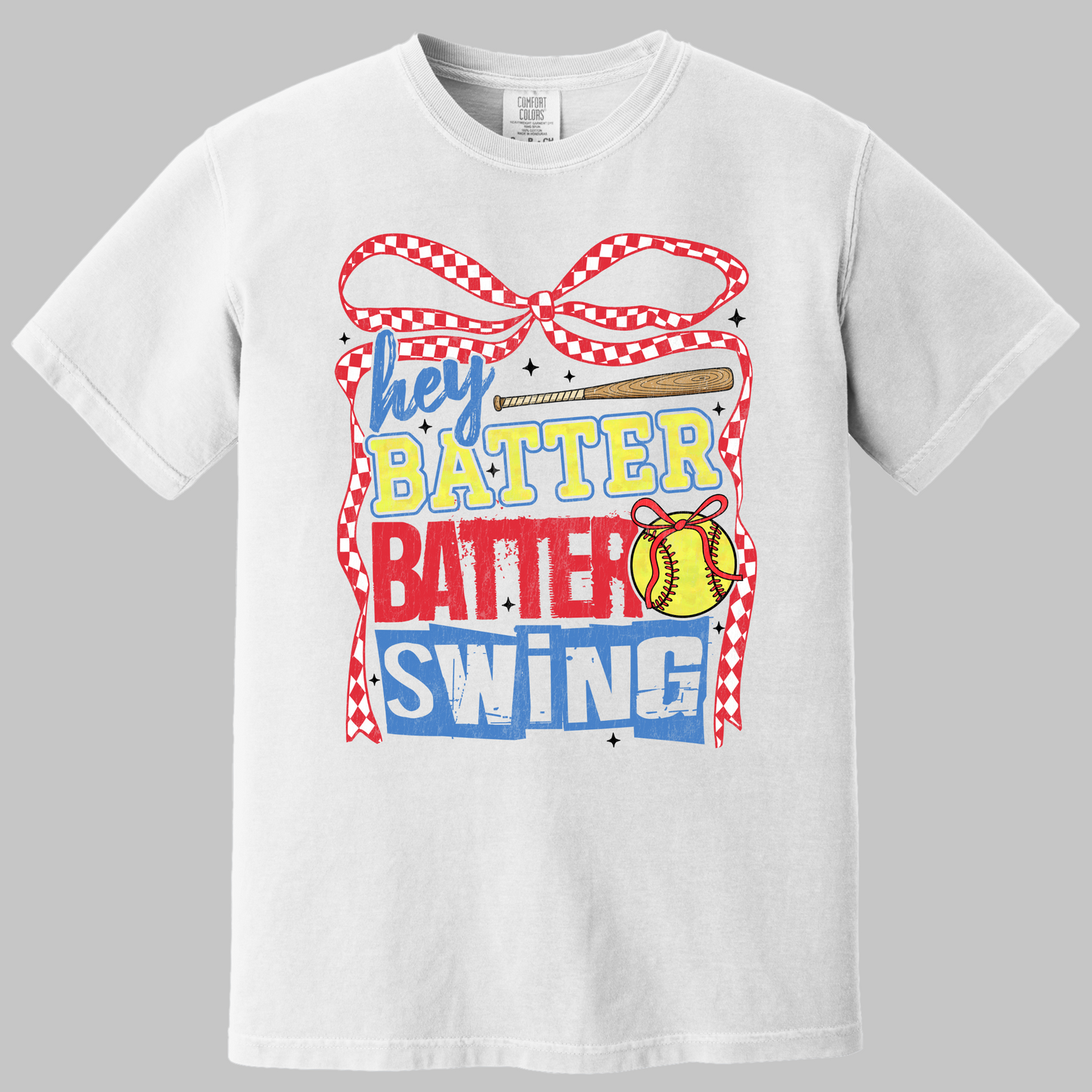 Hey Batter Batter Softball Coquette Bow T-Shirt