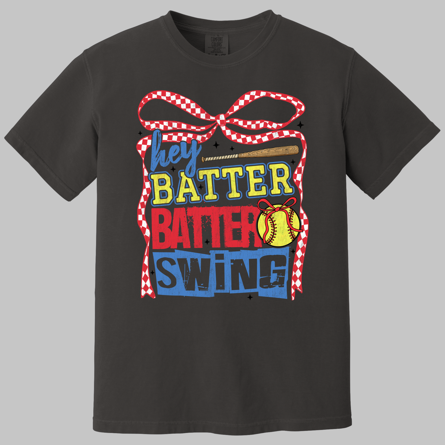 Hey Batter Batter Softball Coquette Bow T-Shirt