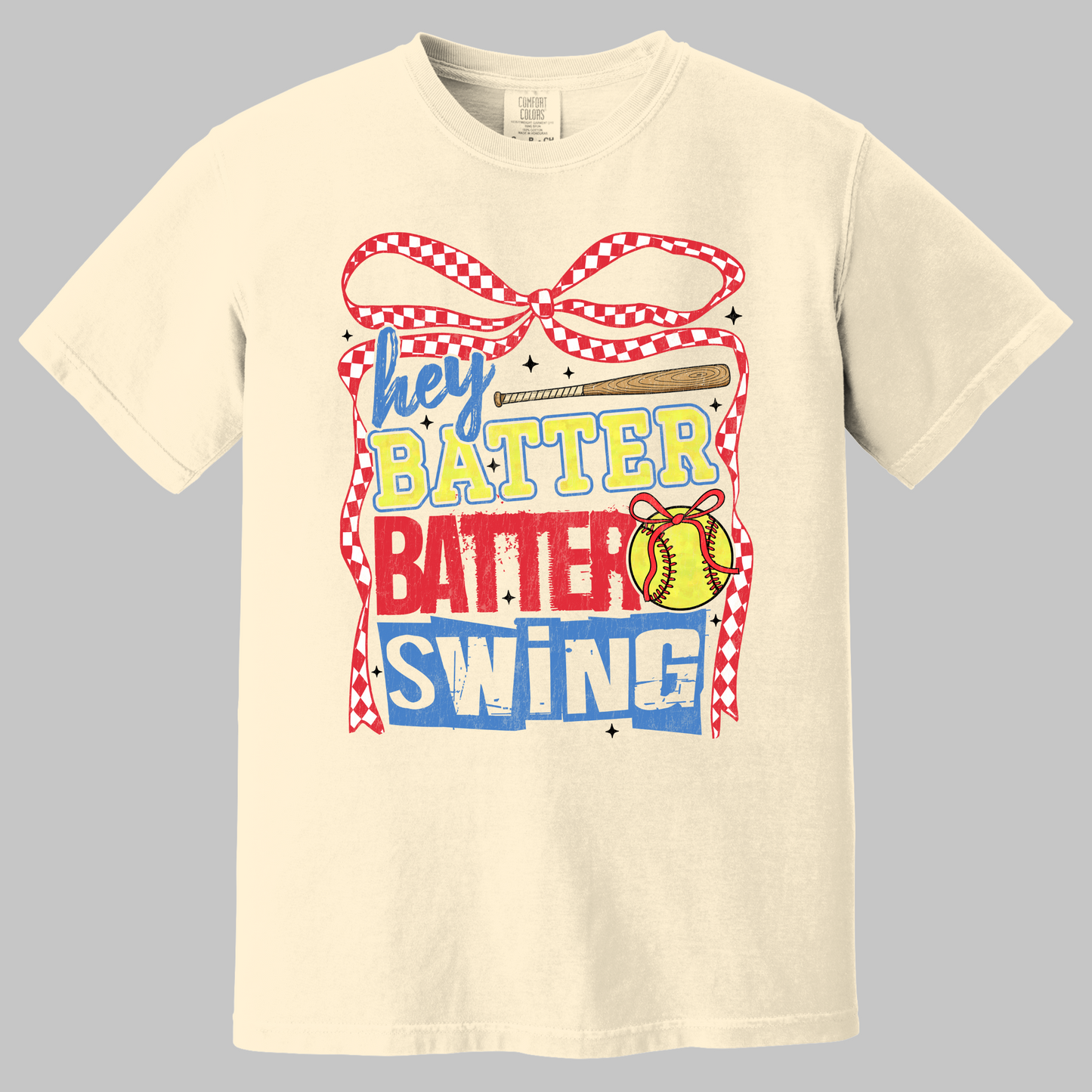 Hey Batter Batter Softball Coquette Bow T-Shirt