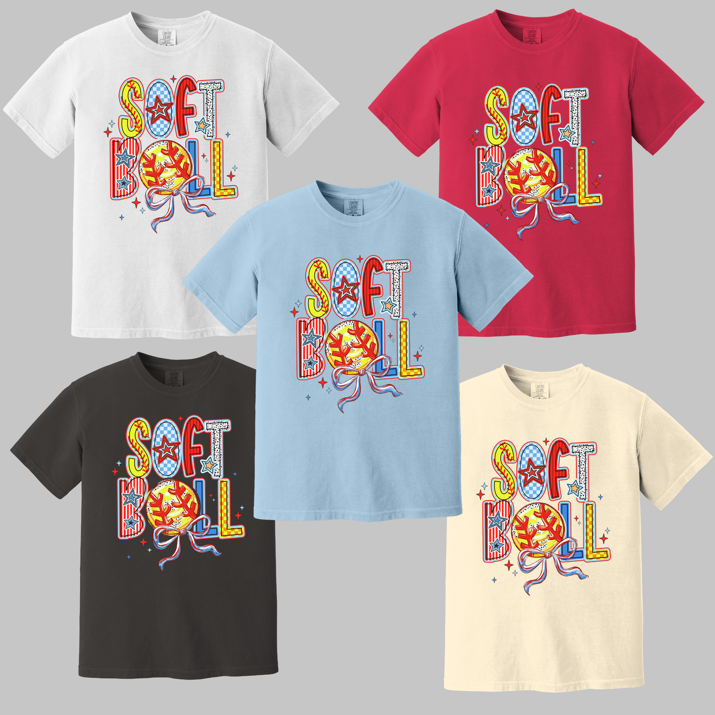 Brushstroke Softball Coquette Bow T-Shirt