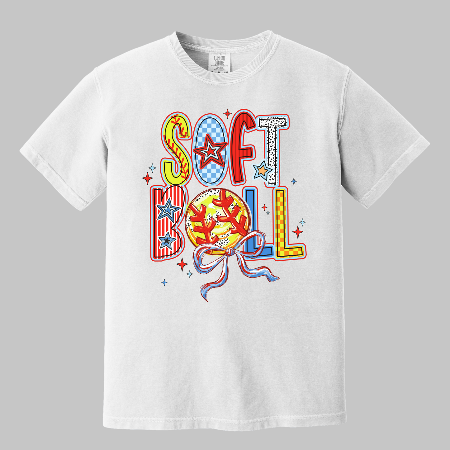 Brushstroke Softball Coquette Bow T-Shirt