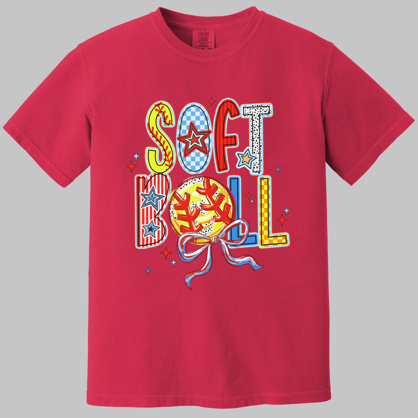 Brushstroke Softball Coquette Bow T-Shirt
