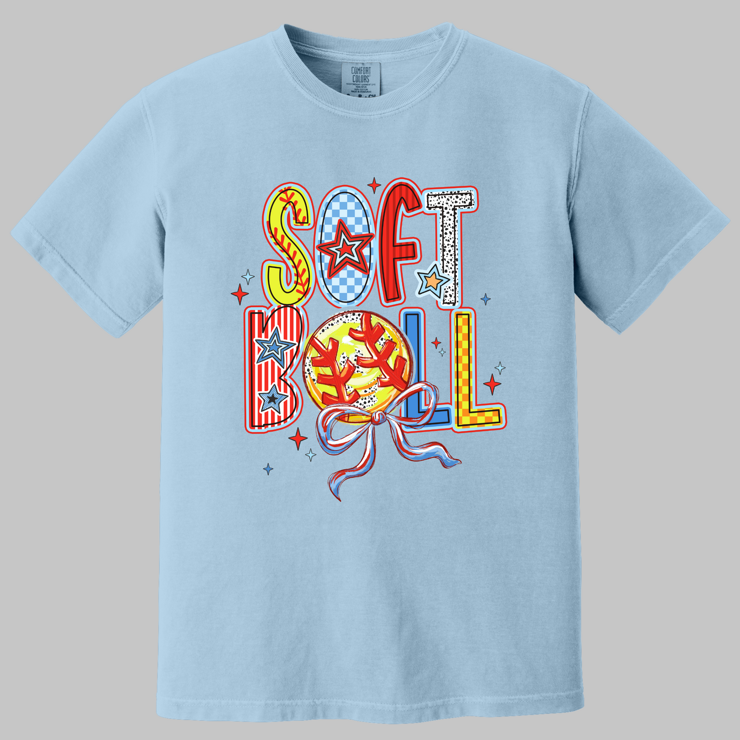 Brushstroke Softball Coquette Bow T-Shirt