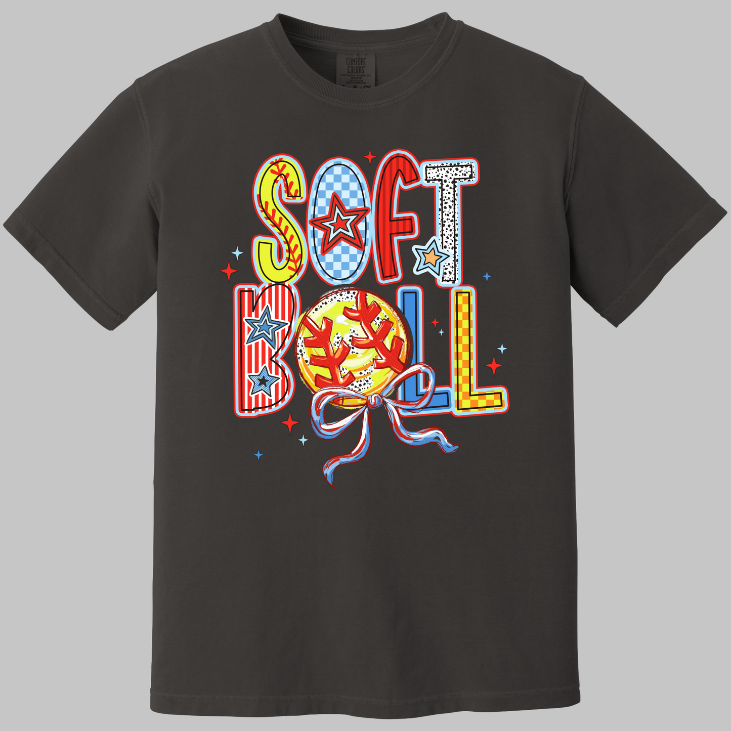 Brushstroke Softball Coquette Bow T-Shirt
