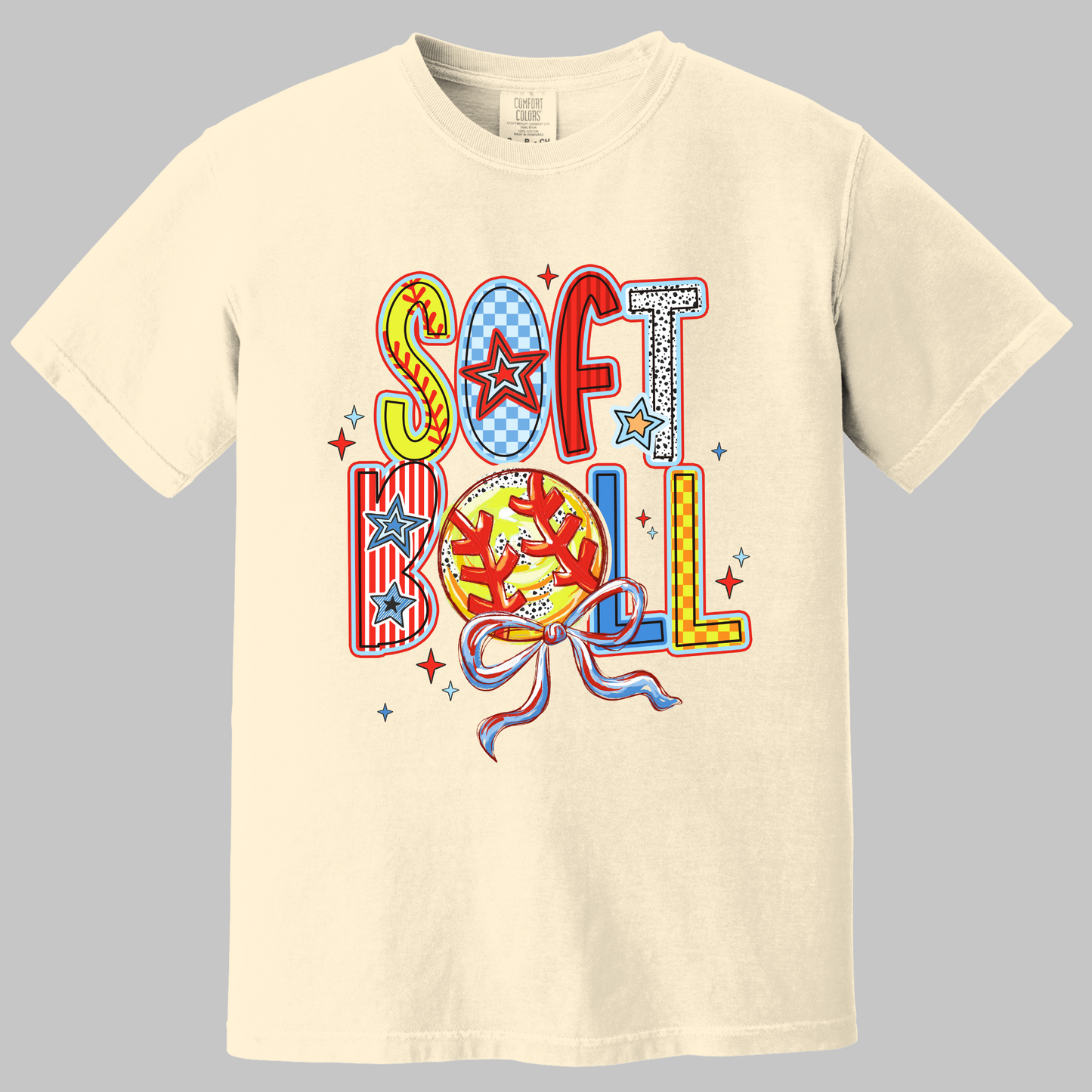 Brushstroke Softball Coquette Bow T-Shirt